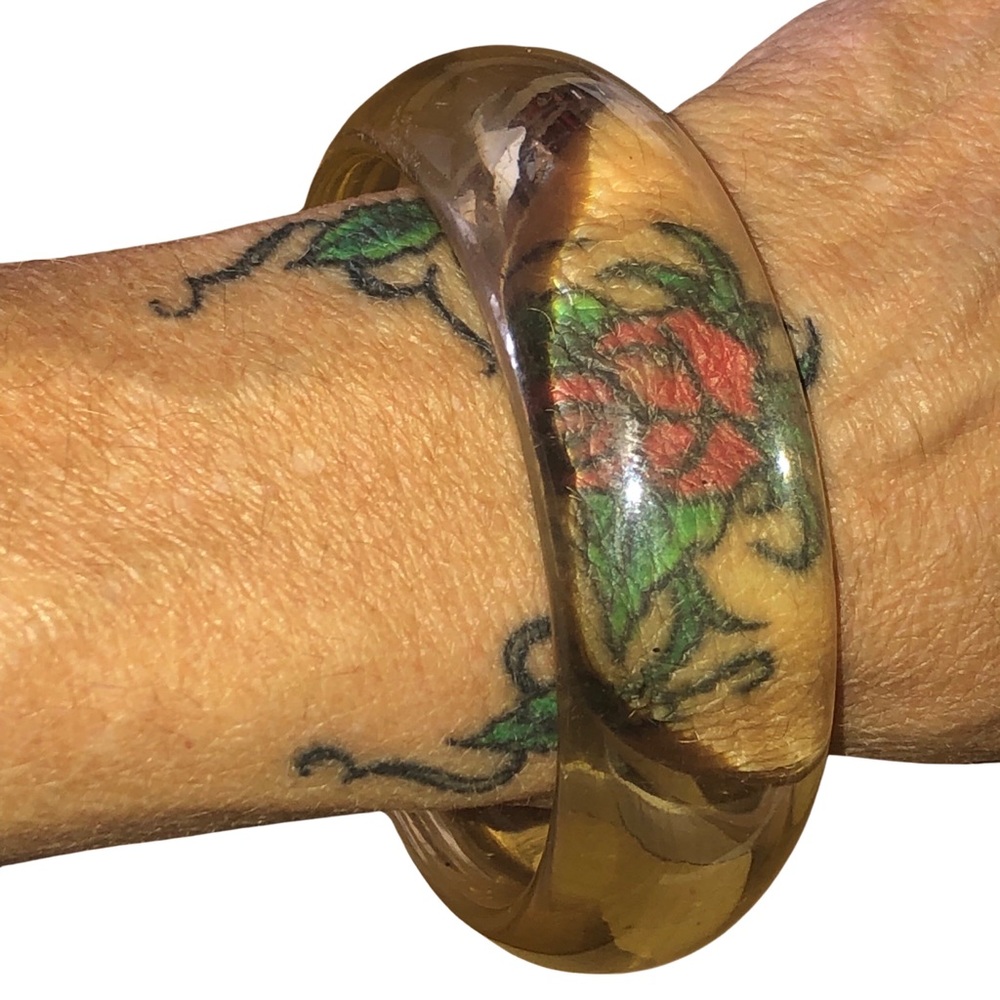 Vintage 70s Clear Lucite Chunky Bangle Transparent Domed Round Rigid Bracelet